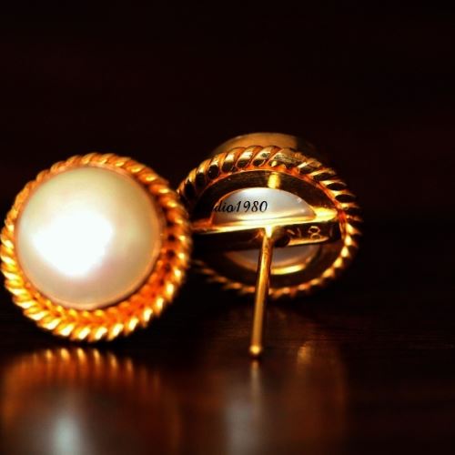 18k Pearl Gold earrings - gold earrings for women - 18k Gold 