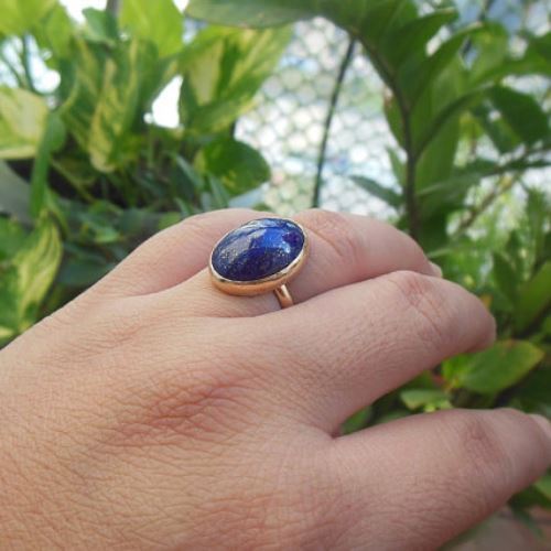 18k gold lapis ring, Anniversary gift for wife, Lapis engagement ring
