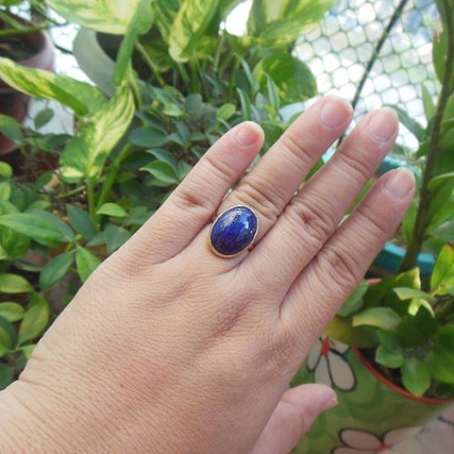 18k gold lapis ring, Anniversary gift for wife, Lapis engagement ring