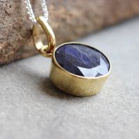 18k gold sapphire pendant necklace, Round blue precious stone pendant