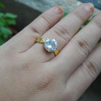 18k gold wedding ring, White topaz solitaire ring, Engagement ring