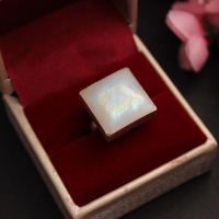 20mm cushion cut rainbow moonstone silver Ring, Handmade gift for her
