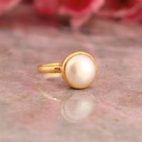 22k gold ring, Gold pearl ring, Wedding pearl ring, Gift for her