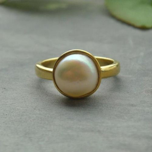 24k gold vermeil ring - freshwater solitaire pearl ring - 10mm pearl