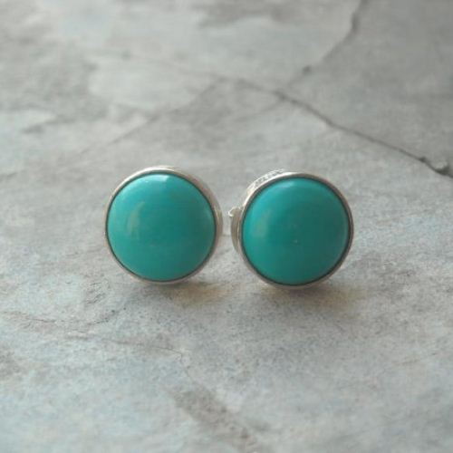 925 Solid Sterling Silver Turquoise Stone Stud Post Earrings 6 MM Stone Stud
