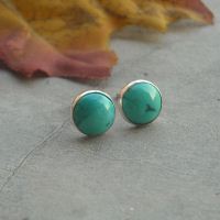 8mm turquoise stud earrings, Sterling silver earrings artisan