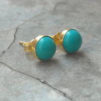 8mm turquoise studs earrings, 24k gold vermeil earrings, genuine