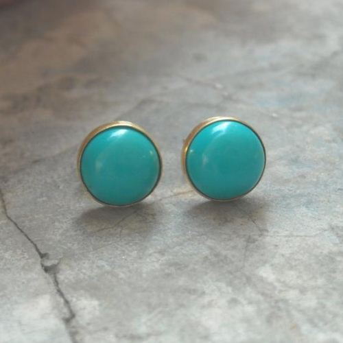 8mm turquoise studs earrings - 24k gold vermeil earrings - genuine