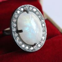 Artisan ring, Oxidized OOAK Natural Moonstone silver ring