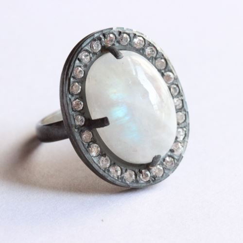 Artisan ring, Oxidized OOAK Natural Moonstone silver ring