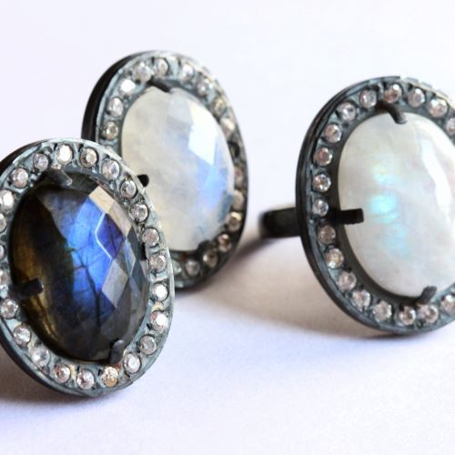 Artisan ring, Oxidized OOAK Natural Moonstone silver ring