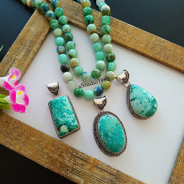 Amazonite pendant necklace beaded gemstone necklace earrings set