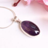 Genuine amethyst pendant necklace, Purple sterling silver jewelry