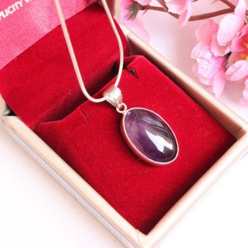 Genuine amethyst pendant necklace, Purple sterling silver jewelry