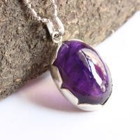 February birthstone pendant, Natural purple amethyst silver jewelry