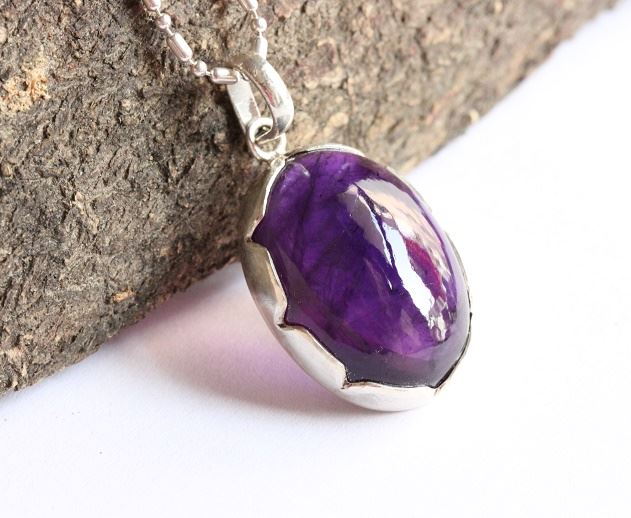 Buy February birthstone pendant, Natural purple amethyst silver jewelry ...