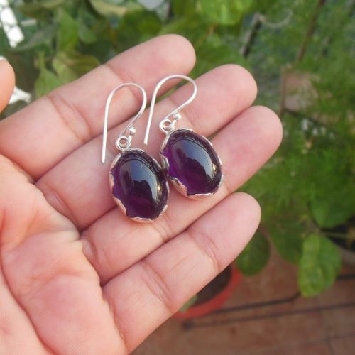 Amethyst ring earrings set - Bridal silver set - Birthstone gift