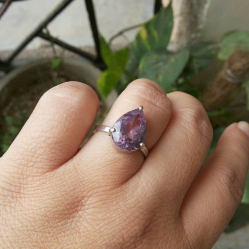 Amethyst Ring, Purple ring, Prong set ring in silver