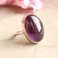 Amethyst ring, Cabochon ring, Silver purple gemstone ring