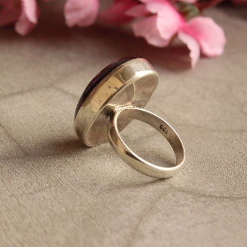 Amethyst ring, Cabochon ring, Silver purple gemstone ring