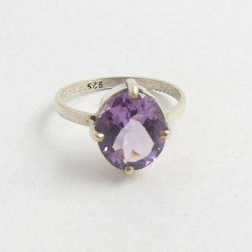 Amethyst ring, Rose cut ring, Prong set silver ring