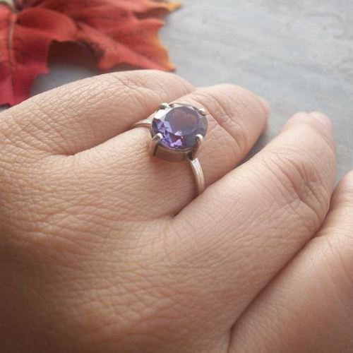 Amethyst ring, Rose cut ring, Prong set silver ring