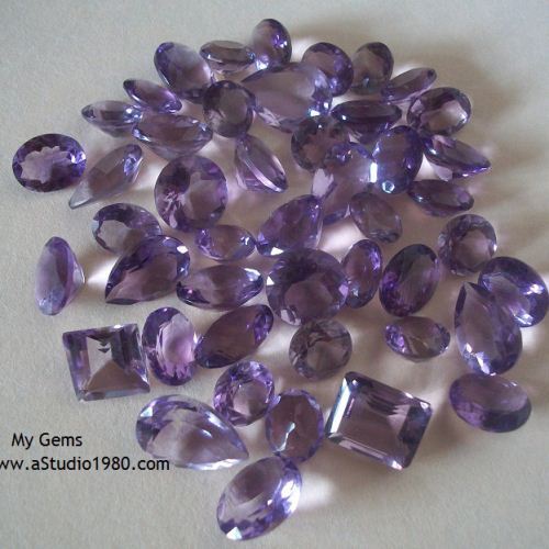 Amethyst ring, White topaz ring, Prong set purple silver ring