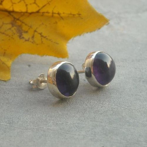 Amethyst stud earrings, February birthstone 10mm silver studs