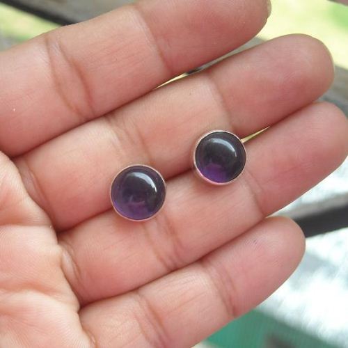 Amethyst stud earrings, February birthstone 10mm silver studs
