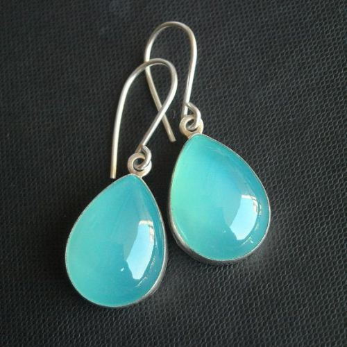 Blue Chalcedony 925 Sterling Silver Gemstone Dangle Earrings Womens Jewelry 