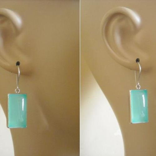 Aqua blue Chalcedony Earrings, Rectangle silver earrings