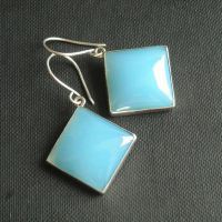 Aqua blue chalcedony earrings, Silver dangle earrings, Square stone