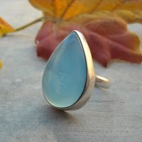 Aqua blue chalcedony ring, drop gemstone ring, Handmade ring, sterling silver ring, Size 6 Other sizes are also available