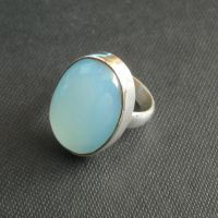 Aqua blue chalcedony ring, Oval stone sterling silver ring