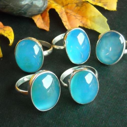 Aqua blue chalcedony ring, Oval stone sterling silver ring