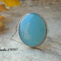 Aqua blue chalcedony ring, Oval Round gemstone ring, Handmade ring, sterling silver ring, Size 8, other sizes also available