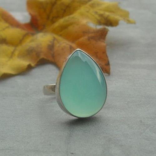 Aqua blue chalcedony ring - Sterling silver gemstone ring - Tear drop