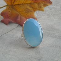 Aqua blue chalcedony ring, large blue stone silver ring