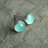 Aqua blue chalcedony stud earrings, Silver stud earrings