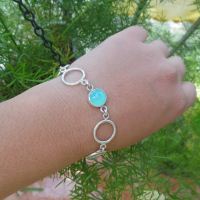 Aqua blue chalcedony bracelet, Silver jewelry, Handmade Gift for her