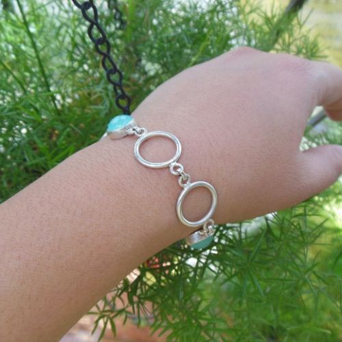 Aqua blue chalcedony bracelet - Silver jewelry - Handmade Gift for her