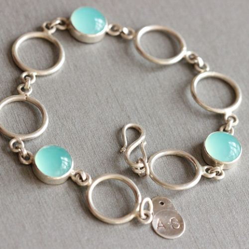 Aqua blue chalcedony bracelet - Silver jewelry - Handmade Gift for her