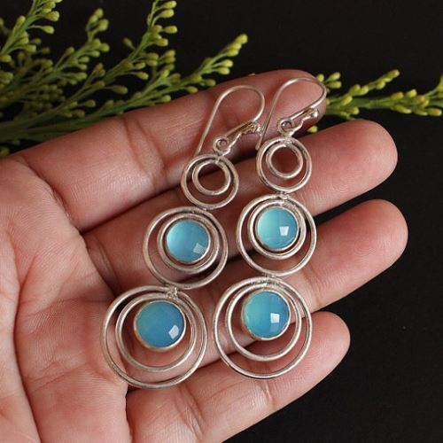Aqua chalcedony earrings, Bridal earrings, Silver Gift ideas