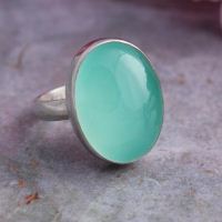 Aqua chalcedony sterling silver gemstone ring, Oval gemstone ring