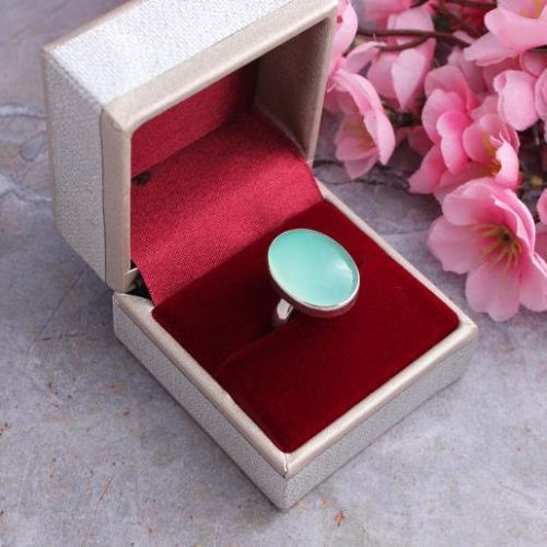 Aqua chalcedony sterling silver gemstone ring, Oval gemstone ring