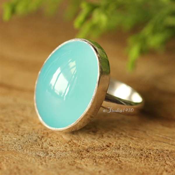 Aqua chalcedony sterling silver gemstone ring, Oval gemstone ring