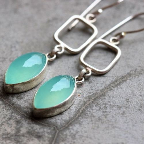 Aqua earrings - Chalcedony earrings - Aqua blue silver earrings