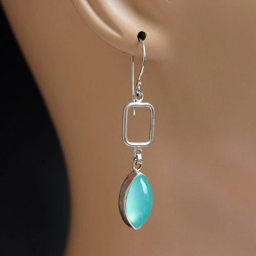 Aqua earrings - Chalcedony earrings - Aqua blue silver earrings