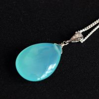 Aqua pendant  - Aqua chalcedony drop silver pendant - Bridal Gift
