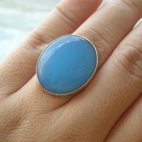 Aqua ring, Blue chalcedony ring, Big bold silver ring